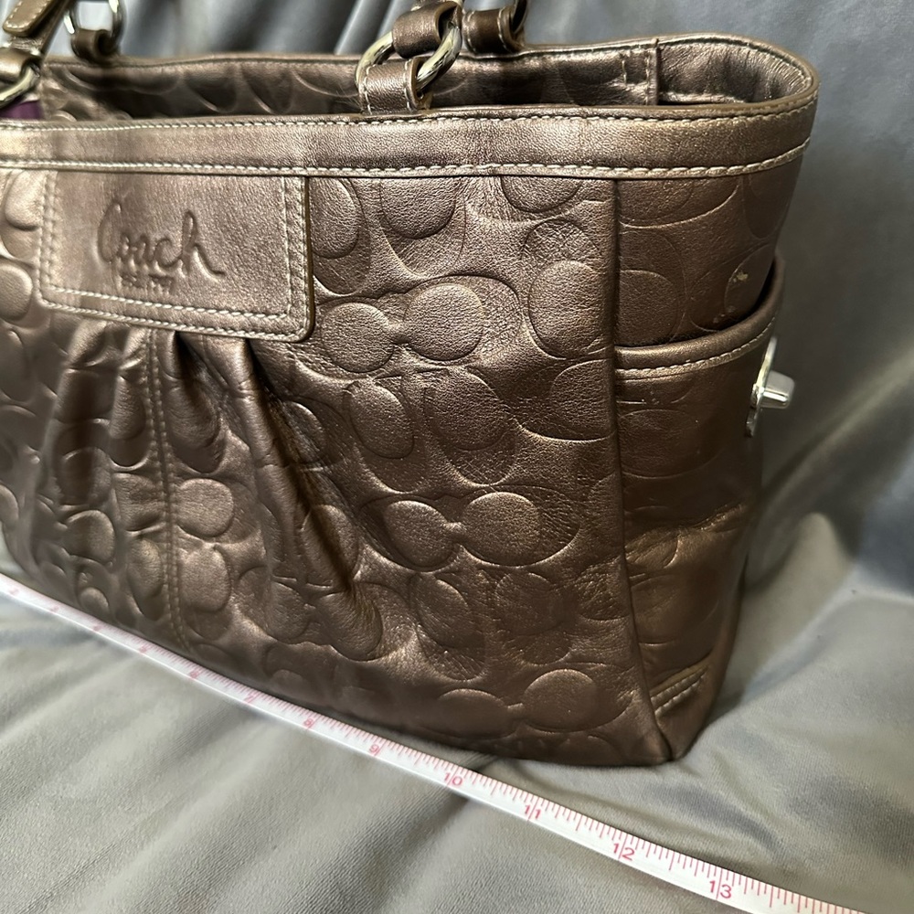 Coach Metallic Large Tote with Dust Bag • Embossed Monogram Coach • Gold Bronze - Picture 14 of 16